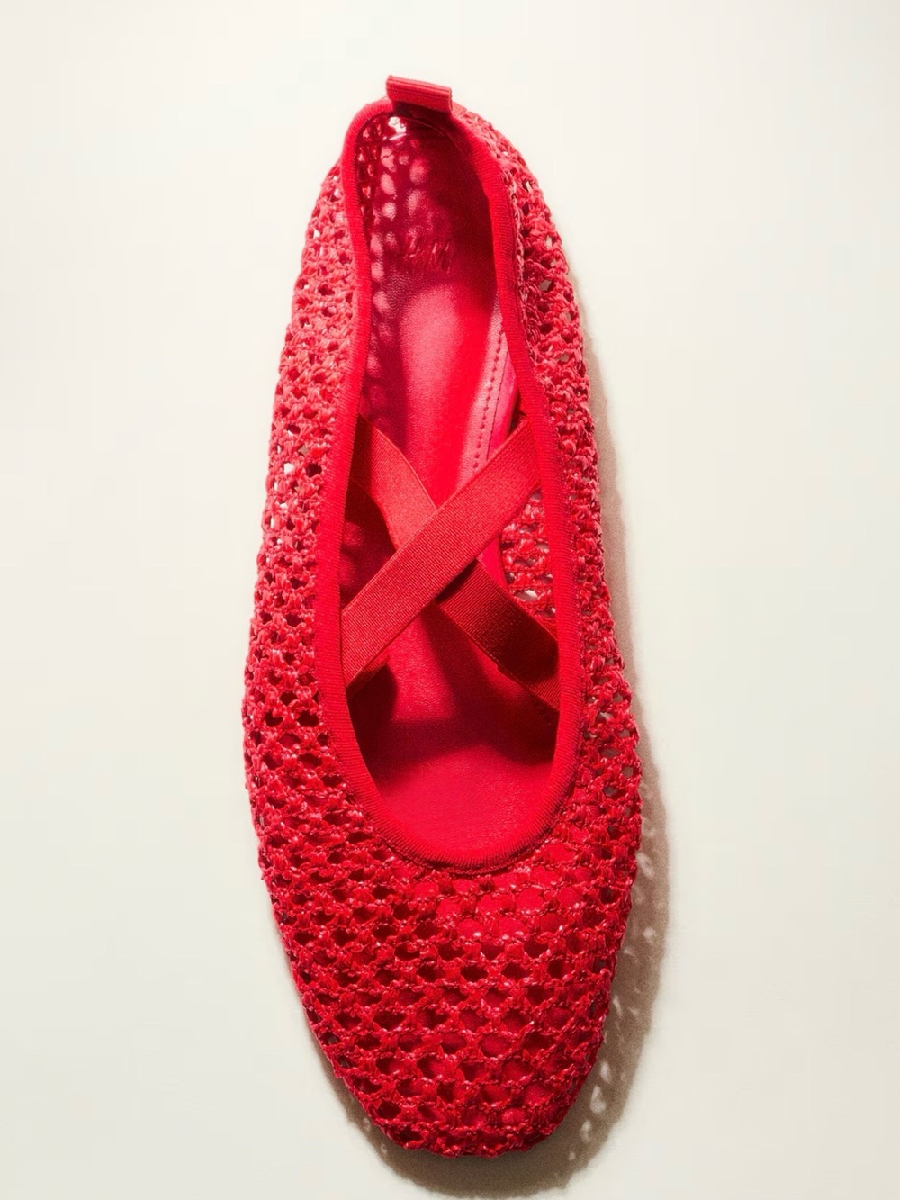 BNWT H&M Red Crochet Ballet Flat with Elastic Cross Straps